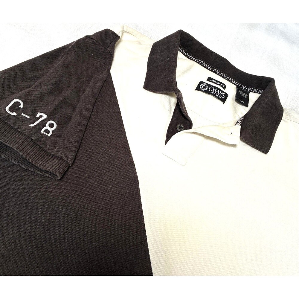 Chaps 2 Tone C-78 Polo Shirt Mens Large Custom Fit Black White Cotton